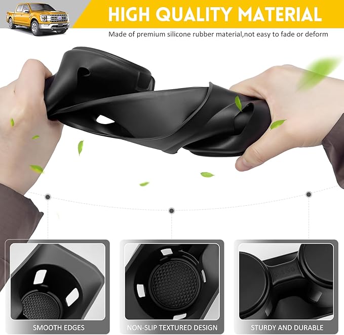 Cup Holder for 2021-2025 Ford F150 Center Console Cup Holder Insert Silicone Cupholder Coaster Liner for 2021 2022 2023 2024 2025 F-150 Truck Interior Accessories Black(Fit Bucket Seat Only)