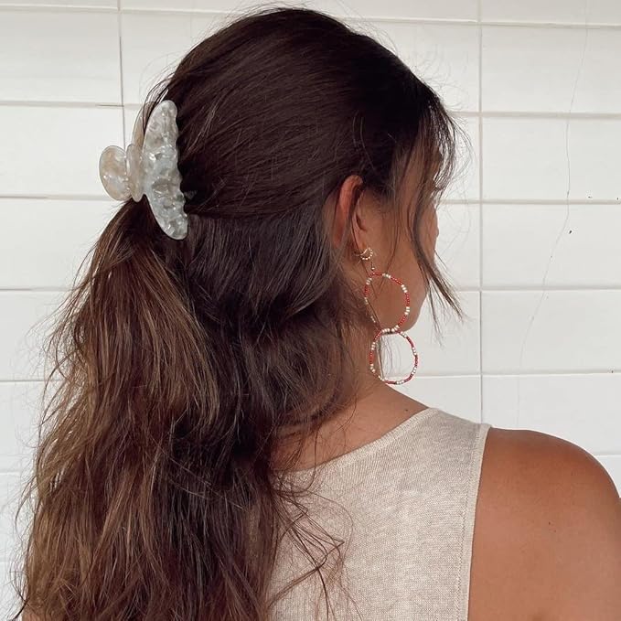 4Pcs Large Acrylic Hair Claw Clips - Strong Hold Thick Hair Banana Barrettes for Women Girls (Hair Clips, Banana(gray/champagne/green/pink))