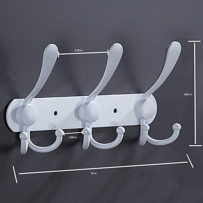 Coat Rack Wall Mounted,3 Tri Stainless Steel Coat Hook for Coat Hat Robes Towel in Mudroom Entryway (White, 1 Pack 3 Hook)