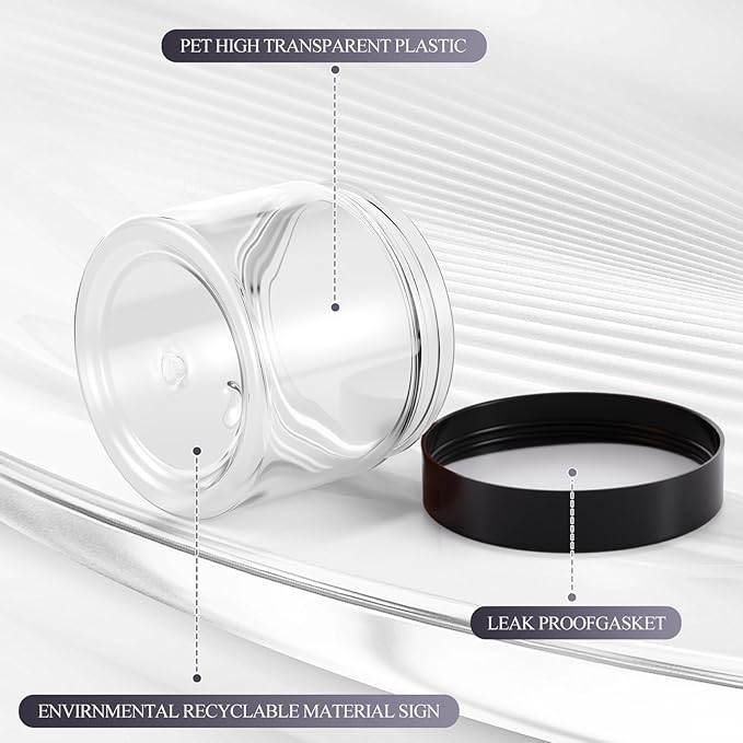 36 Pieces Plastic Jars with Lids Round Clear Container Leak Proof Airtight Cosmetic Small Empty Jars for Lotions Ointments Travel Toiletries Creams Make up Storage (1.5 oz, Black)