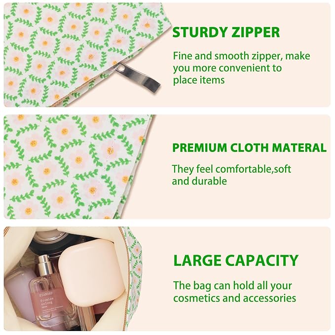 ZLFSRQ Flower Makeup Bag Travel Cute Floral Cosmetic Bag for Women Girls Small Pink Flower Makeup Zipper Portable Storage Toiletry Pouch for Purse Aesthetic Christmas Essential Cosmetic Organizer