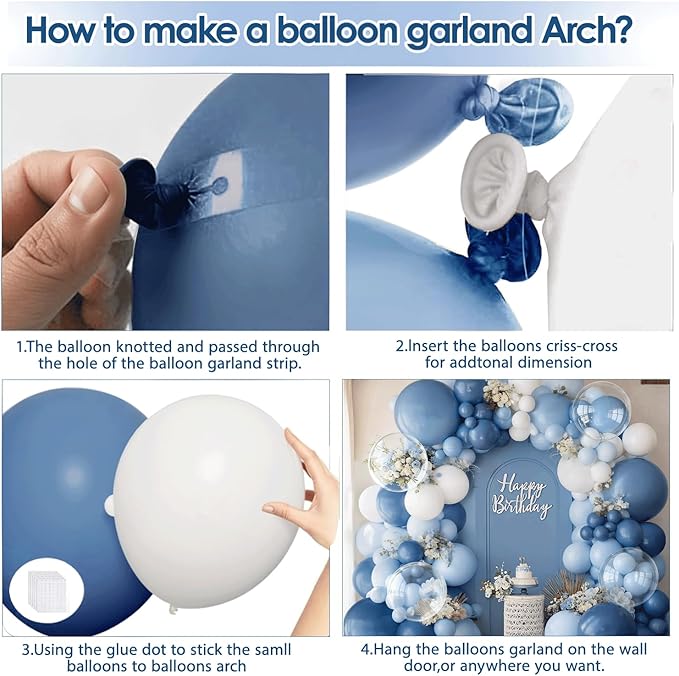 Dusty Blue Balloon Arch Kit, Pastel Blue Balloons with Dark Dusty Light Blue White Balloons Garland and Clear Balloons for Birthday Party Wedding Bridal Shower Gender Reveal Graduation Decoration