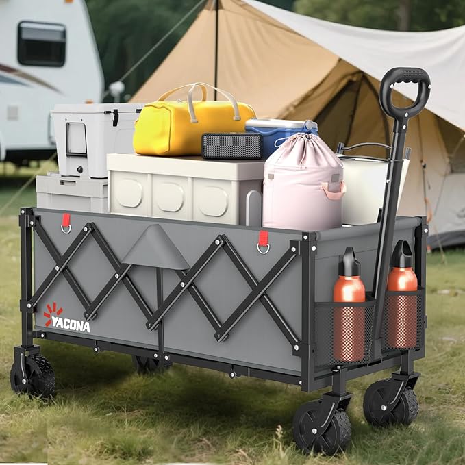 35" L Extra Long Foldable Wagons Carts, 360LBS Heavy Duty Collapsible Wagon with Wheels, Folding Wagon Portable Utility Cart for Groceries, Shopping, Camping, Sports
