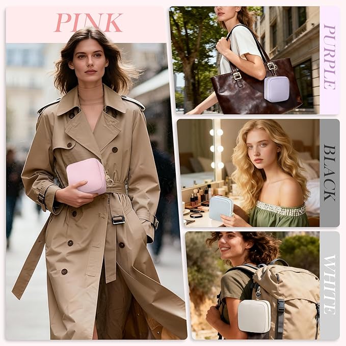 4.9" Small Makeup Bag for Purse, PU Leather Mini Cosmetic Bag with Ring Buckle, Portable Small Makeup Travel Toiletry Pouches for Women, Birthday/Wedding/Christmas Gifts (Pink)