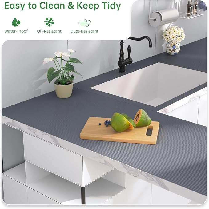 Shelf and Drawer Liner for Kitchen Cabinet, Non-Adhesive 12in x 360in Waterproof Durable Thickened EVA Material Easy-to-Cut Contact Paper Non Slip Mat for Refrigerator, Cupboard, Dresser