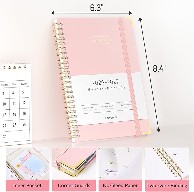Forvencer Academic Planner 2026-2027, Hardcover Calendar Planner Weekly & Monthly, July 2026 - June 2027, 6" x 8", Daily Agenda with Tabs, College School Organizer for Student Teacher, Navy Blue