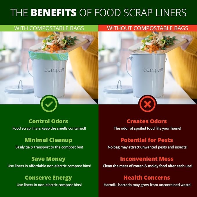 1.6 Gallon Compostable Trash Bags Handle, Heavy Duty Thick 0.6 Mil, 6.06 Liter, 50 Bags, Small Kitchen Food Scrap Waste Bag, ASTM D6400, US BPI and OK Compost Home Certified