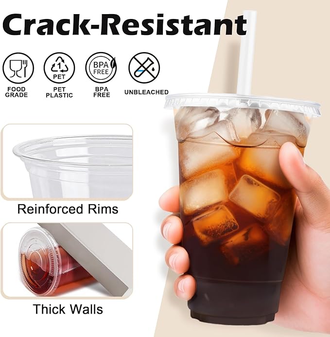 Lamosi 500 Pack 16 oz Clear Plastic Cups with Lids and Straws, Disposable Plastic Coffee Cups with Lids for Iced Coffee, Cold Beverages, Smoothies and To-Go Drinks