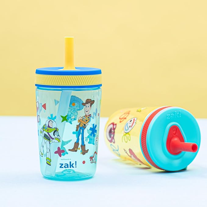 Zak Designs Disney Pixar Toy Story Kelso Toddler Tumblers For Travel or At Home, 15oz 2-Pack Durable Plastic Sippy Cups With Leak-Proof Design is Perfect For Kids (Woody, Buzz & Friends)