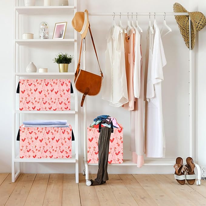 KUNRO Rectang Heart Storage Basket Gift Shelf Basket Storage Bin, Nursery Basket Organizer Box for With Handles for Room Deco