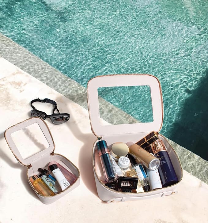 Travel Clear Makeup Bag Set, TSA Approved Cosmetic Bag Case with Zipper Portable Makeup Pouch Toiletry Bag Women Traveling Cosmetic Organizer Storage Bag Car Organizer Car Essentials for Women