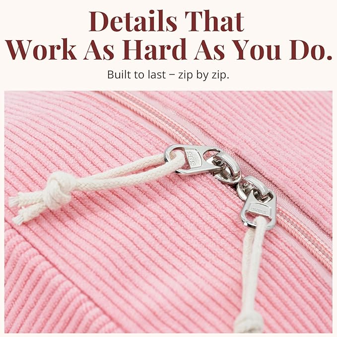 LOVELYWIND Insulated Sugar Pink Lunch Bag for Women, Stylish Corduroy Tote with Aluminum Lining, Large Capacity Reusable Cooler for Work, Travel, or Beach, Beige Cream Water-Resistant Lunch Box