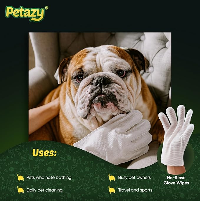 Pet Glove Wipes for Dogs & Cats – 25 Pack | Hypoallergenic, No Rinse, Extra Thick Cleaning Gloves with Aloe & Coconut Oil | Paws, Face, Ears & Butt | Travel Friendly, Gentle & Safe