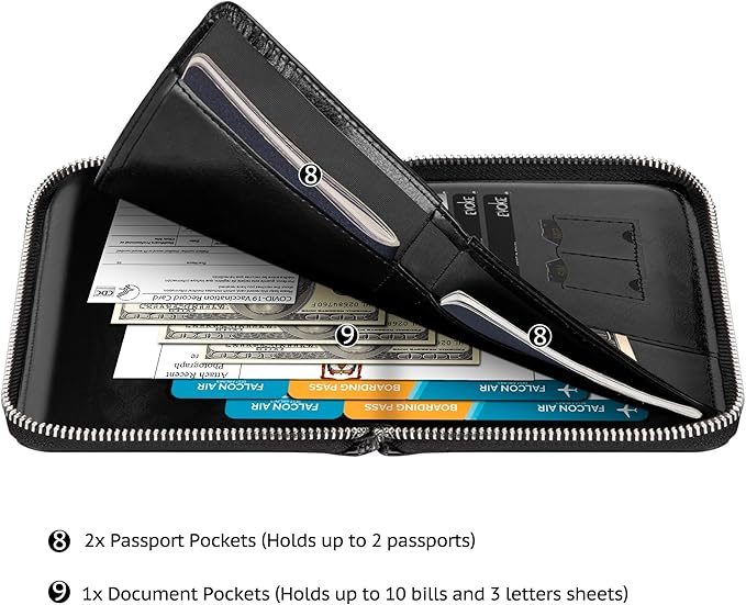 Passport Wallet, Passport Holder for Travel Family, Ultra Large Storage with 3 Pockets. RFID Passport Cover Case with Zipper Closure