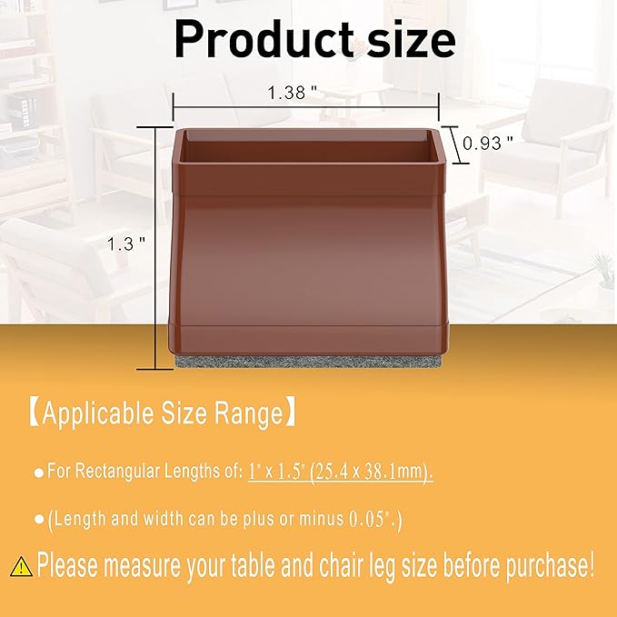 1" x 1.5" Rectangle Chair Leg Floor Protectors for Hardwood Floors Silicone Covers to Protect Wood Tile Floors Felt Pads Furniture Leg Caps Reduce Noise,Easy to Move.16 PCS Brown.