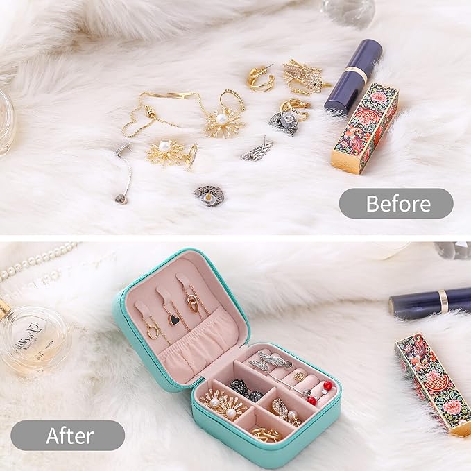Mini Jewelry Case, Small Travel Jewelry Organizer, Portable Jewelry Box Mini Storage Organizer Display Box For Rings Earrings Necklaces (4Color-4pack)