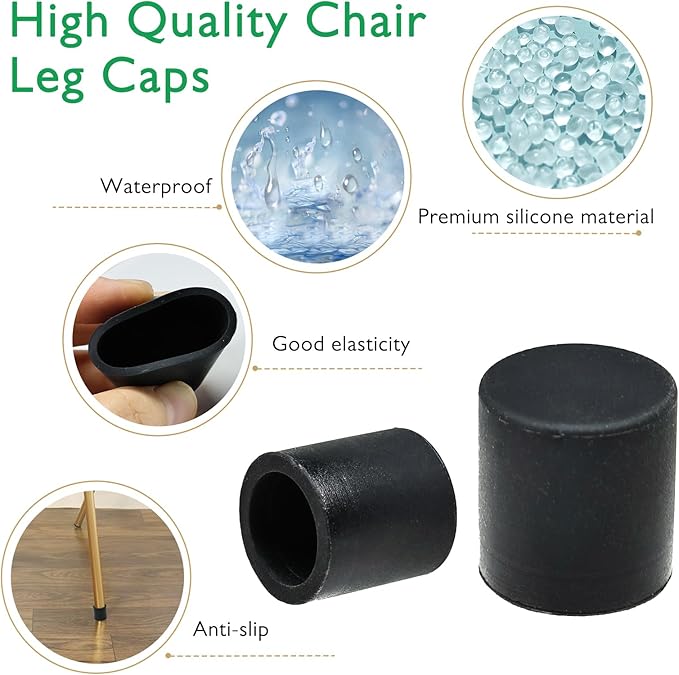 EASYEAH 1-1/16" (26.7mm) Silicone Chair Leg Floor Protectors, Rubber Chair Leg Caps, Non-Slip Furniture Pads Round Chair Feet Covers End Caps for Hardwood Floors, Patio & Table Foots, White (10PCS)