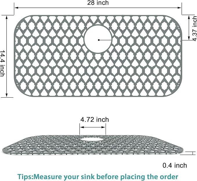 Sink Protectors for Kitchen Sink, Kitchen Sink Accessory - Silicone Mats Grid for Stainless Steel Strainer Bottom of Farmhouse Porcelain sinks (28”x14.4”, Rear Drain)