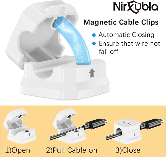 [9 Pack] Magnetic Cable Clips,Easy to Adjust Cables or Wires,Enhanced Adhesive Wire Holder Keeper Organizer,Desk Cable Management, NIRXUBLA Cable clips for office,car,kitchen,workspace,Bedroom (White)