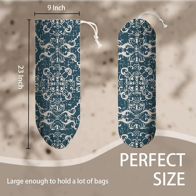 Sage Blue Plastic Bag Holder, Wall Mount Grocery Bags Organizer, Washable Car Trash Bags, Pantry Organization, Kitchen Housewarming Gifts for Women, Kitchen Pattern Garbage Bag 64