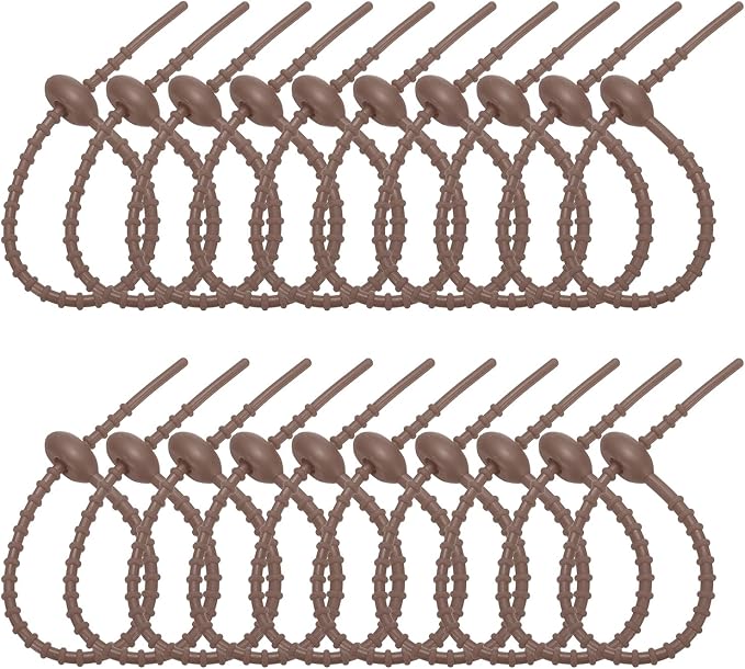 PATIKIL 8 Inch Silicone Cable Ties, 20pcs Rubber Reusable Twist Zip Ties Organizer for Home Office Kitchen Food bags Wires Adjustable Bag Clip, Brown