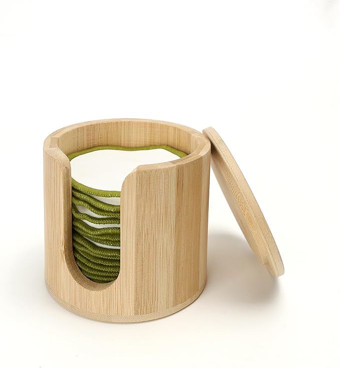 16PCS Reusable Cotton Pads Makeup Remover Face Cotton, Bamboo Storage Box Soft Facial Round, Washable Laundry Zero Waste Cleansing Wipes Storage Bamboo Box Bag Holder for Skin Care Gifts Exfoliating