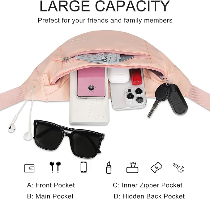 MAXTOP Large Crossbody Fanny Pack with 4-Zipper Pockets, Gifts for Enjoy Sports Festival Workout Traveling Running Casual Hands-Free Wallets Waist Pack Phone Bag Carrying All Phones