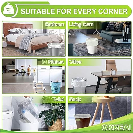 OKKEAI 4-5 Gallon Trash Bags, Small Garbage Bags, Bathroom Trash Can Bags, 150 Counts Wastebasket Liners for Office Kitchen, White, Fits 15-20 Liter Bins