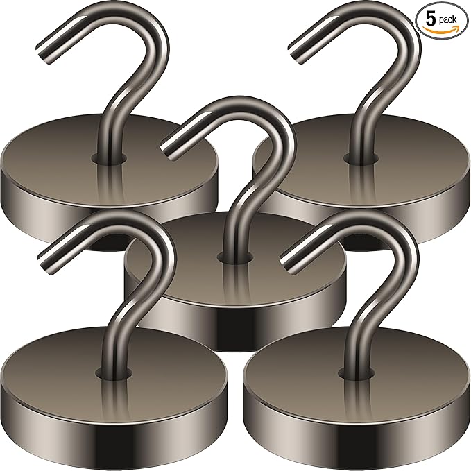Neosmuk Magnetic Hooks, Cruise Ship Essentials, 100lb+ Heavy Duty Magnetic Hooks for Cruise Cabins, Refrigerator, Grill, Hanging, and Travel | Extra Strong Must-Have Magnet Hook, Grey, 5 Pack