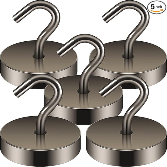 Neosmuk Magnetic Hooks, Cruise Ship Essentials, 100lb+ Heavy Duty Magnetic Hooks for Cruise Cabins, Refrigerator, Grill, Hanging, and Travel | Extra Strong Must-Have Magnet Hook, Grey, 5 Pack