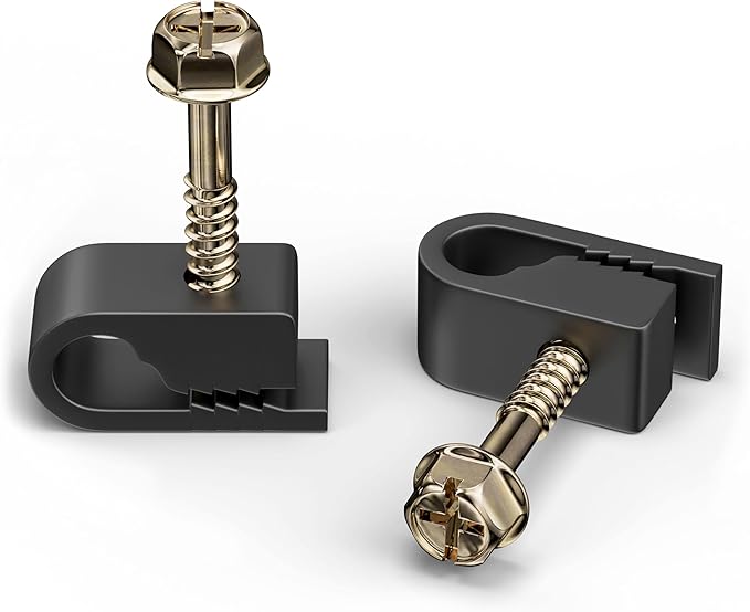 THE CIMPLE CO Single Cable Clips with Screws - 1/4 Inch Coaxial Cable Clamps Outdoor - Exterior Cord Management for Coax, CAT Ethernet, Electrical Wire - Screw Clamps for Wires - 10 PCS, Black