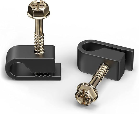 THE CIMPLE CO Single Cable Clips with Screws - 1/4 Inch Coaxial Cable Clamps Outdoor - Exterior Cord Management for Coax, CAT Ethernet, Electrical Wire - Screw Clamps for Wires - 10 PCS, Black