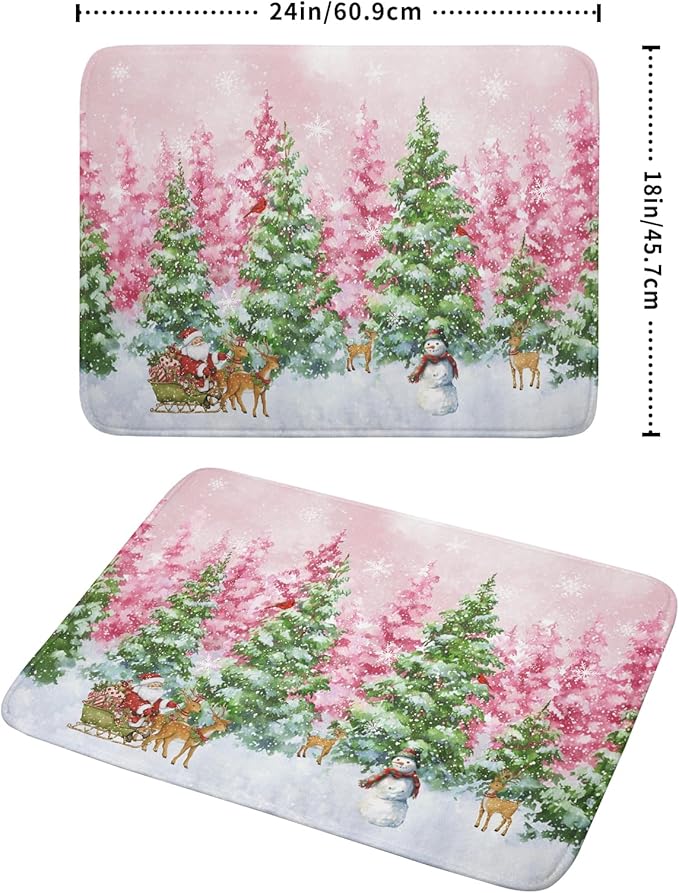 Winter Dish Drying Mats for Kitchen Counter Watercolor Forest Decoration Coffee Mat for Holiday Decor