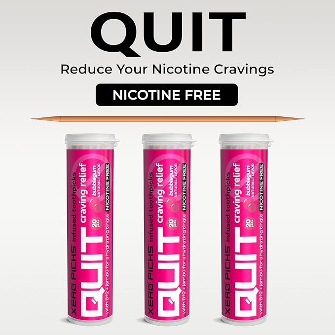 Xero Picks Quit Infused Flavored Toothpicks to Help Quit Smoking (Pack of 3), Bubble Gum) Non-GMO Kosher Vegan
