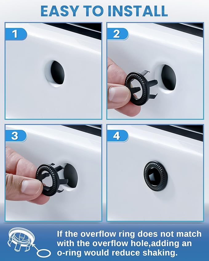 2 Pack Sink Overflow Ring, WOWOW Brass Sink Trim Overflow Cover Hole Insert Cap, Vanity Sink Trim Rings for Bathroom Kitchen Basin (Matte Black)