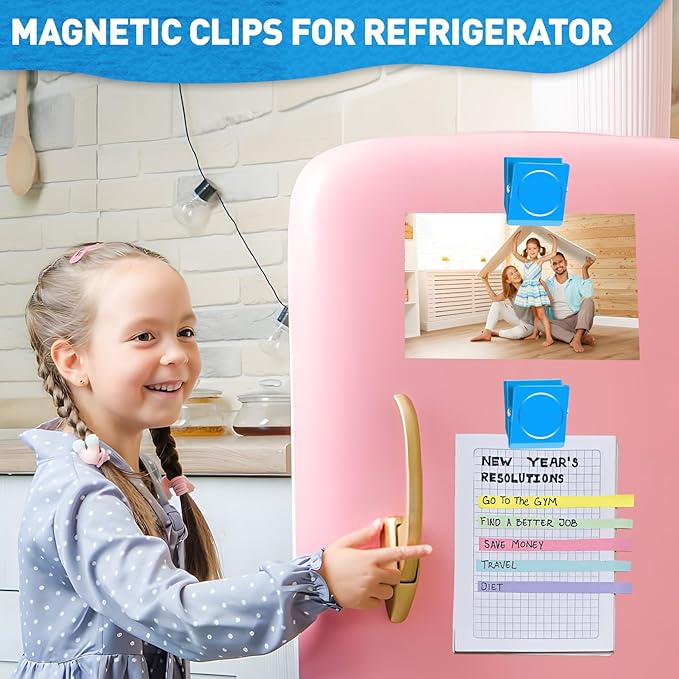 Grtard Strong Magnetic Clips, 2.2 Inch Extra Large Magnetic Clips Heavy Duty, 8Pack Magnet Clip for Fridge, Clip Magnets for Refrigerator, Whiteboard, Classroom, Kitchen, Office Organizer (Blue)