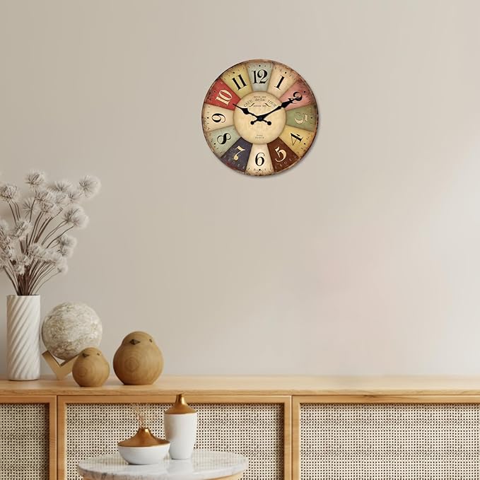 Nautical Small Wall Clocks Battery Operated 12 Inch Colorful Farmhouse Wall Clock for Kitchen Wood Silent Wall Clock Non Ticking (Not Solid Wood, Made of MDF Material)