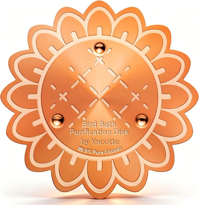 Bird Bath Copper Disk, 1pcs Sunflower Shaped 99.99% Pure Copper Cleaning Disc Plate for Physical Safe Water Purification All-Season for Outdoor Wildlife Bird Bowls Birdbaths Solar
