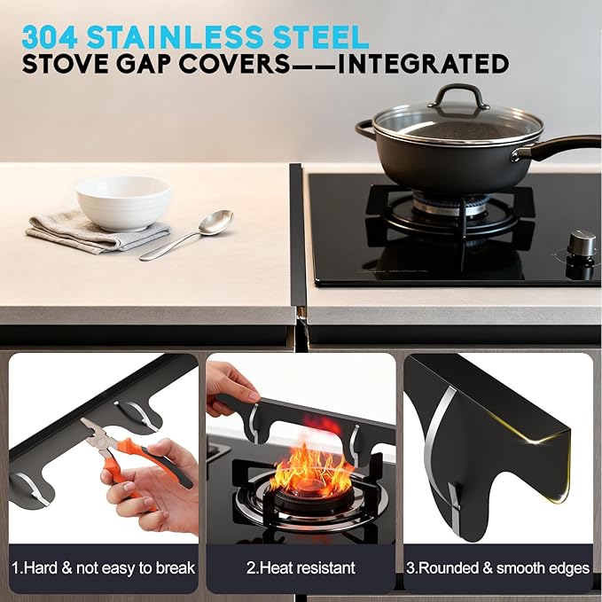 Stove Gap Covers - 2 Pack Stainless Steel Stove Gap Filler, Length 23.4" Width 0.79"Heat Resistant Oven Gap Filler - Spring Clip Design Non-Slip Stove Guard Between Stove Top & Counter