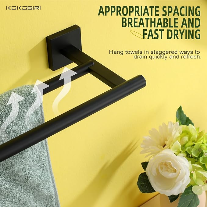 KOKOSIRI Towel Rails Bathroom Hardware Towel Bars Matte Black 24 Inch Bath Towel Holder for Cabinet Kitchen Wall Stainless Steel B5005BK-L24