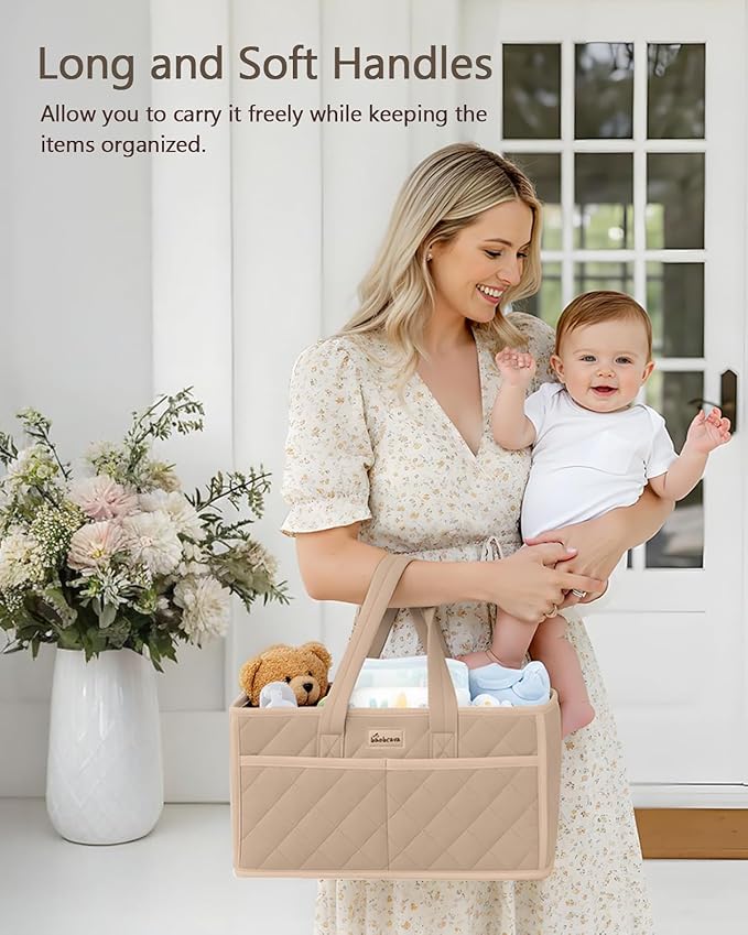 Diaper Caddy Organizer For Changing Table,Dutch Velvet Baby Diaper Caddy With 3 Removable Compartments &4 Side Pockets,Portable Diaper Basket For Car Organizer,Nursery Organizer For Essential Supplies