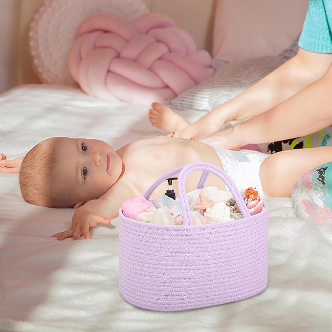 COMSE Baby Diaper Caddy Organizer, Car Caddy, Diaper Change Organizer, Gift Baskets Empty, Portable Tote Bag with Divider, Baby Shower Gifts Newborn Essentials Registry Must Have, Purple
