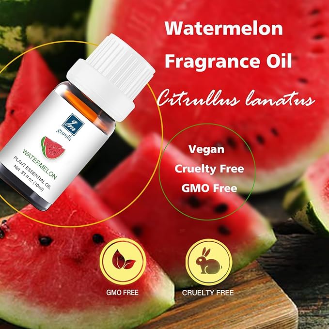 Watermelon Essential Oil - Pure Organic Scent for for Aromatherapy, Diffusers, Spray, Skin & Hair Care, Massage, DIY Candles & Soap, Perfume - Fruity Fragrance, 10mL