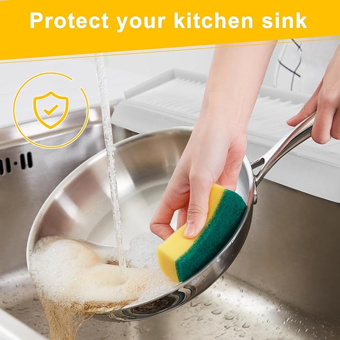 Silicone Edge Protectors - Multifunction Sink Accessories, Splash Guard & Draining Mat for Kitchen, Bathroom Sink, Steel, Granite, Quartz Countertops(Transparent)
