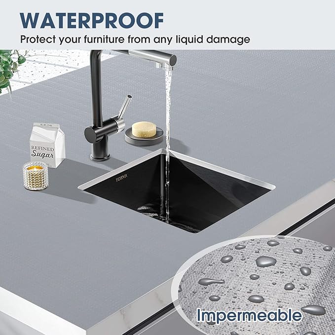 Drawer and Shelf Liner, Non-Slip Kitchen Cabinet Liners Non-Adhesive Thick Strong Grip Waterproof Washable Mats Protect Dresser Shelves Cupboard Bathroom Cabinets, Pure Gray, 24 in X 10 FT