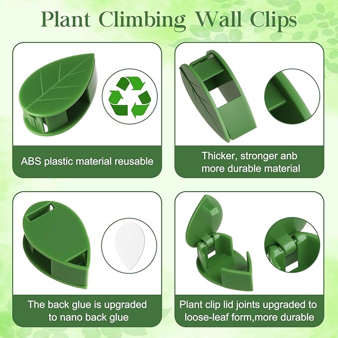 120 Pcs Plant Wall Clips, Plant Climbing Wall Fixture Clips, Wall Vines Fixing Clips with 144 Adhesive Stickers, Self-Adhesive Plant Fixer for Vine Support and Indoor Outdoor Decoration