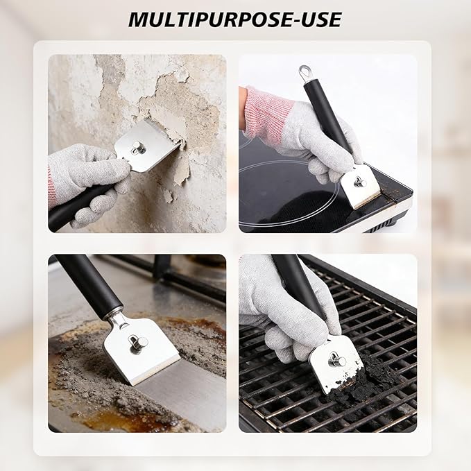 EHDIS Ceramic Hob Scraper with 10pcs Titanium Coated Blades – Metal Razor Blades Scraper Tool for Cooktop, Glass & Stove,Tile | Removes Burnt-On Food & Grease Without Scratching