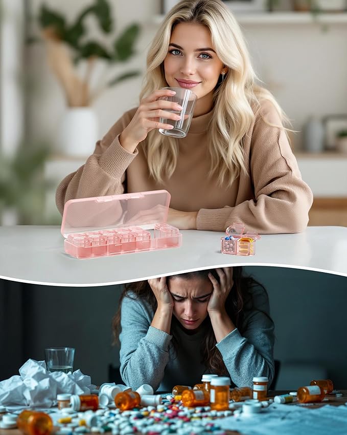 Daviky Weekly Pill Organizer 2 Times a Day, 7-Day AM PM Medicine Case, Travel-Friendly Pill Box for Fish Oils, Vitamins & Supplements