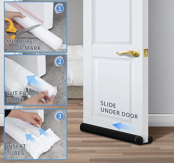MAXTID Twin Door Draft Blocker Seal Large Door Gap Noise Under Door Draft Stopper for Bottom Door Sweep Sounfproofing Adjustable 38" Black