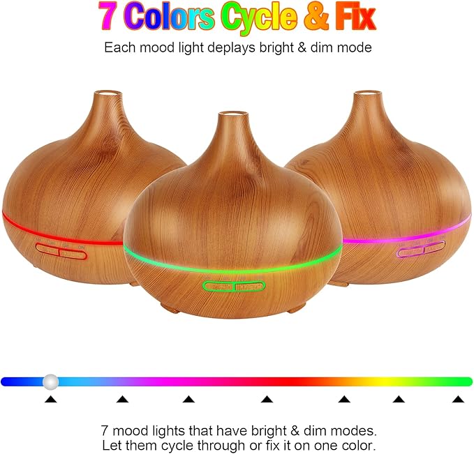 Diffuser for Essential Oil, 550ml Scent Humidifier with 7 Light Colors 4 Timer Setting Waterless Auto Off